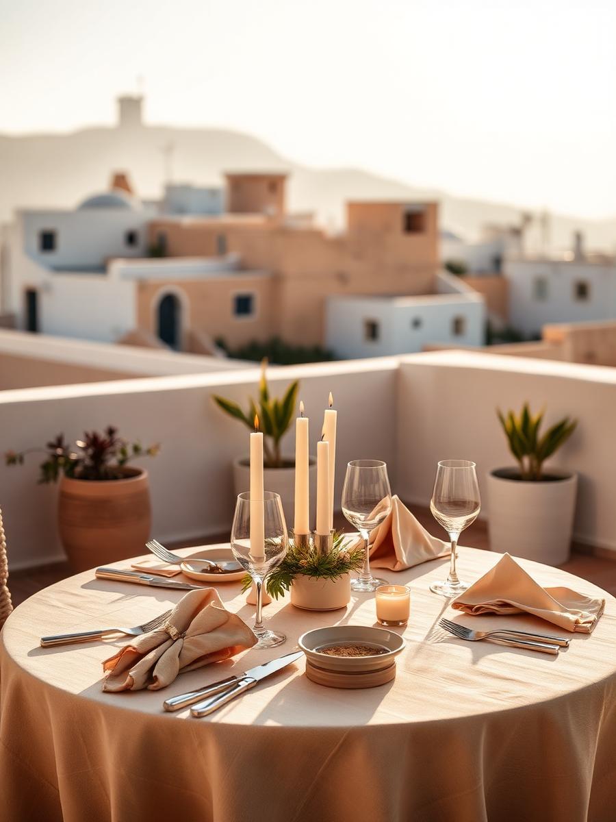 Sunlit Mediterranean dinner terrace